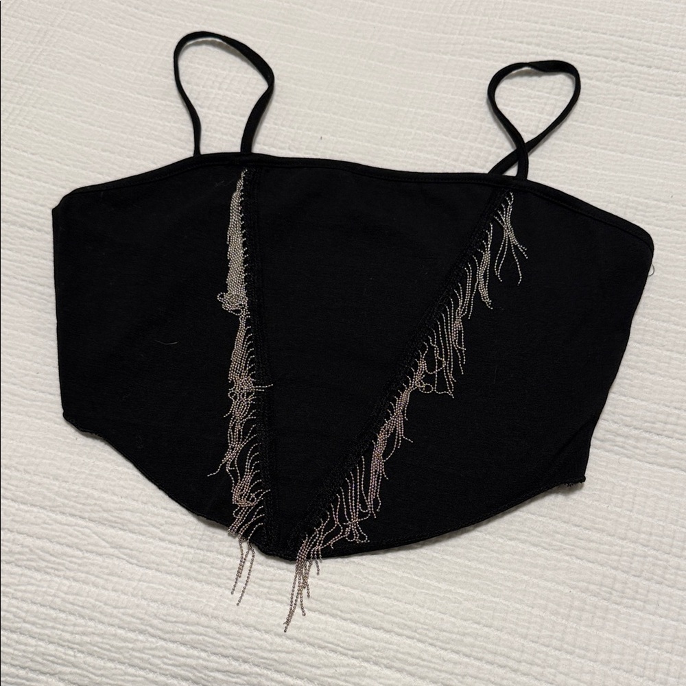 SHEIN Black Camisole with Fringe Detail